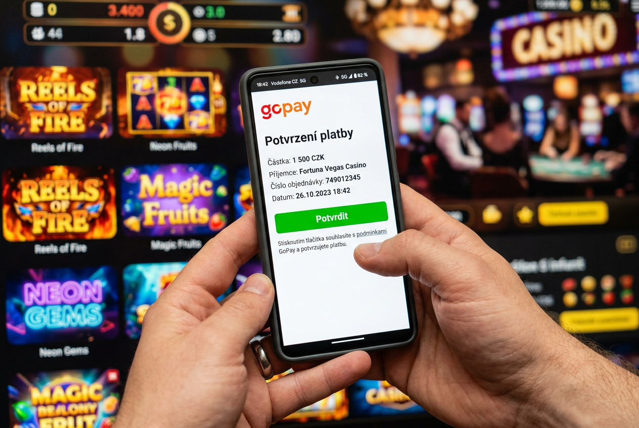 Moderní rozhraní platební brány GoPay v online casinu na smartphonu