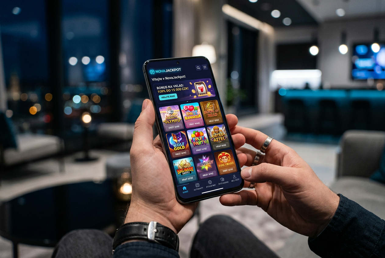 Rozhraní kasina NovaJackpot na mobilu v českém jazyce