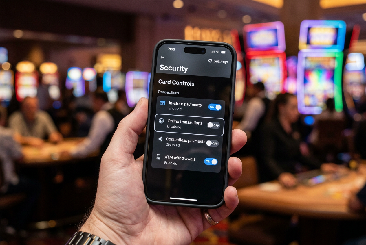 Rozhraní mobilní aplikace Revolut s nastavením karty a zůstatkem